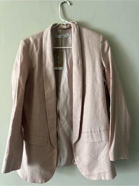Mango Pale Pink Open-Front Linen-Blend Blazer